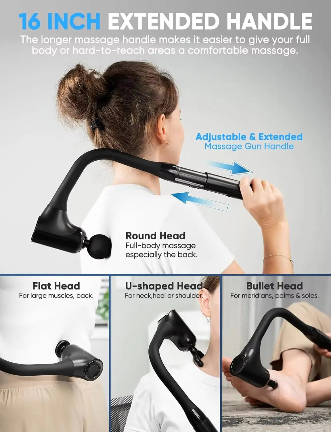 Portable Massage Gun Long-Handle High-Frequency Vibration Massager
