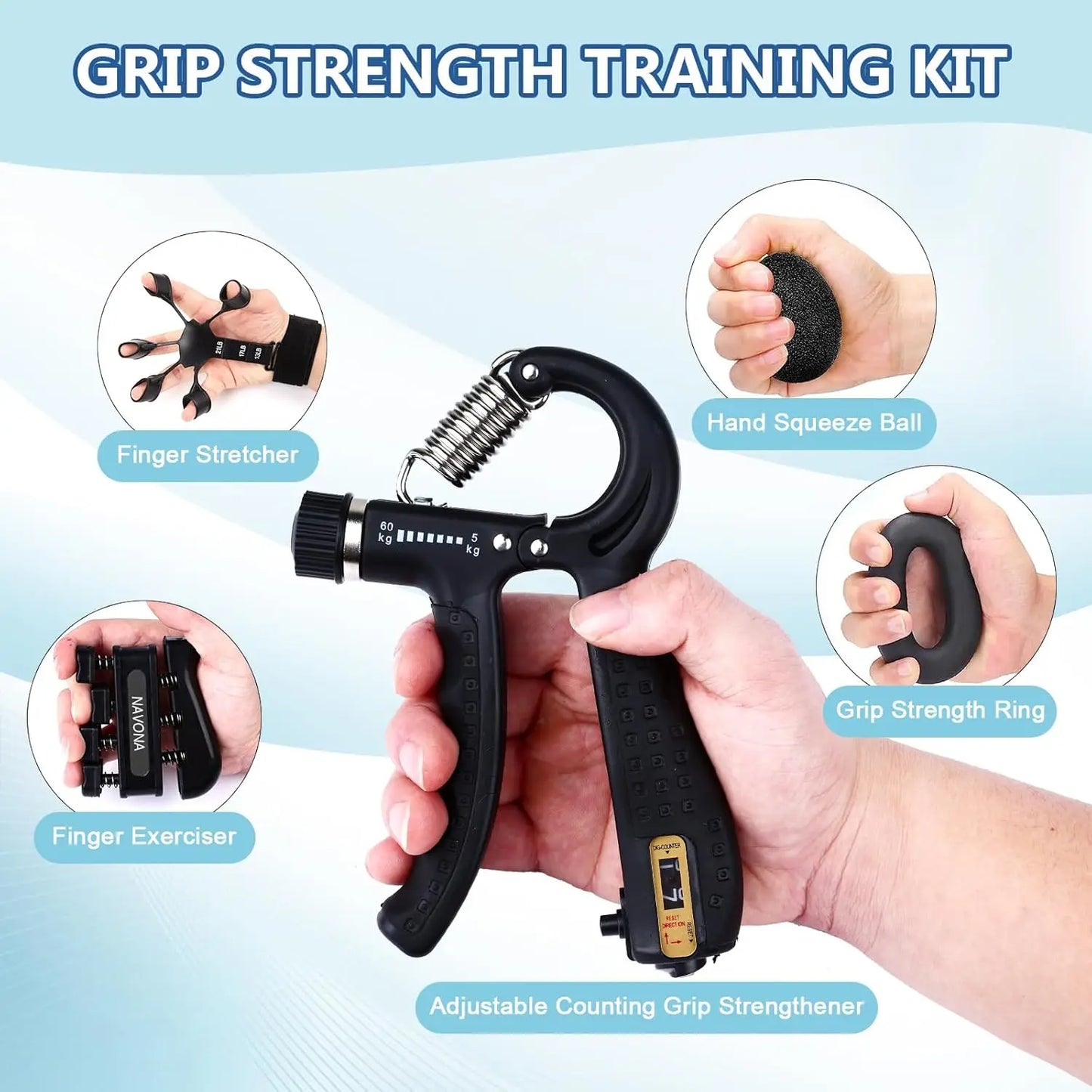 5-Piece Adjustable Grip & Forearm Trainer Kit