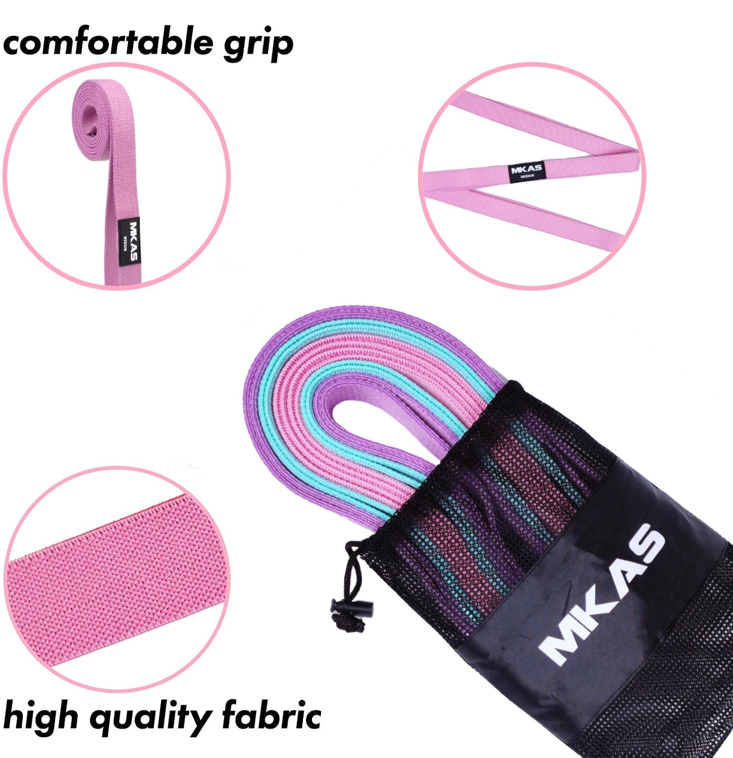 3-Piece Fabric Long Resistance Bands Set