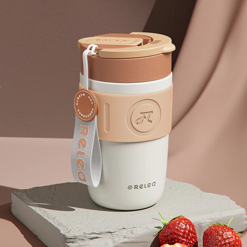 Stainless Steel Thermos Cup with Handle & Straw