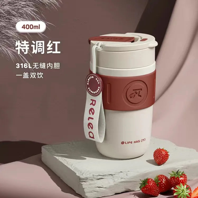 Stainless Steel Thermos Cup with Handle & Straw