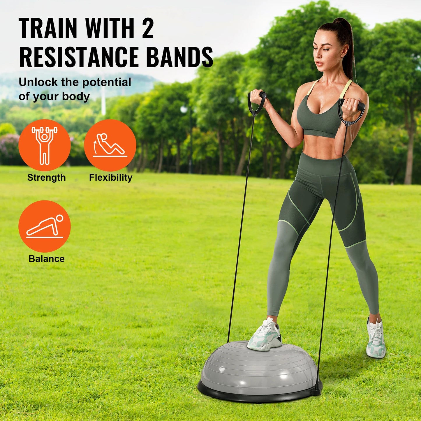 Half Exercise Balance Trainer – Stability Ball with Resistance Bands
