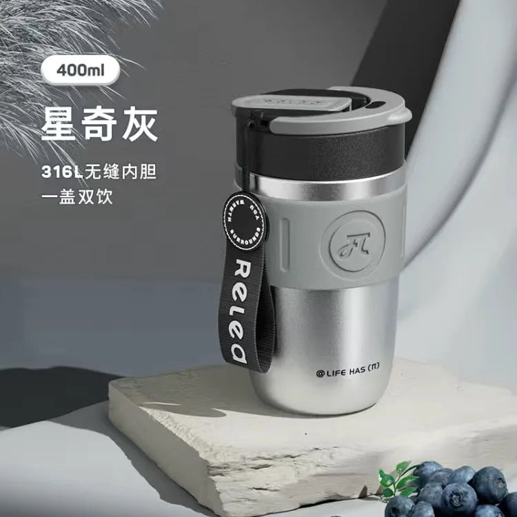 Stainless Steel Thermos Cup with Handle & Straw