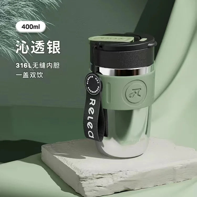 Stainless Steel Thermos Cup with Handle & Straw