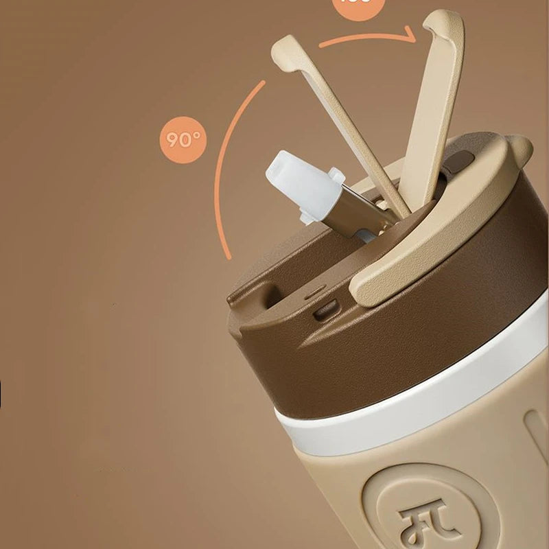 Stainless Steel Thermos Cup with Handle & Straw