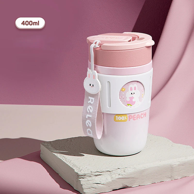 Stainless Steel Thermos Cup with Handle & Straw