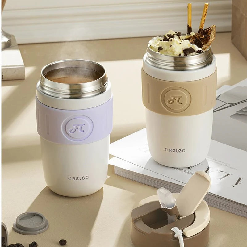 Stainless Steel Thermos Cup with Handle & Straw