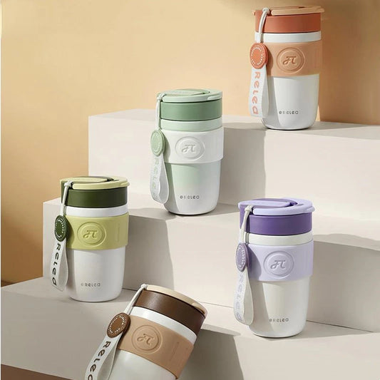 Stainless Steel Thermos Cup with Handle & Straw